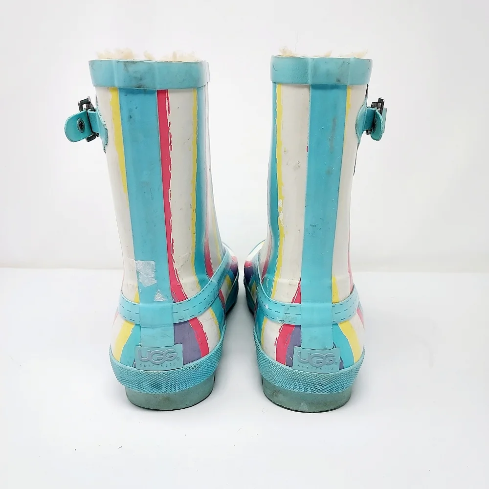 Ugg Fur Lined Striped Rain Boots Size 6 - Picture 6 of 10